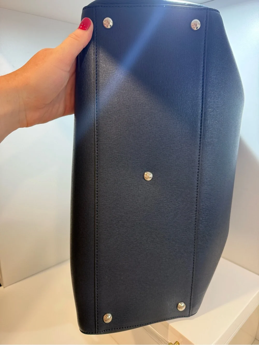 Fendi Navy Blue Grained Leather Tote
